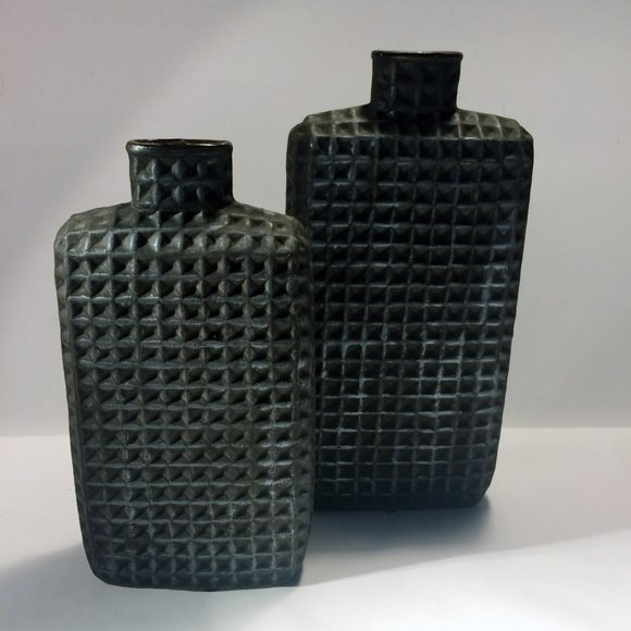 Matching set Pottery Vases Textured Clay over Glass Elements - Picture 2 of 6